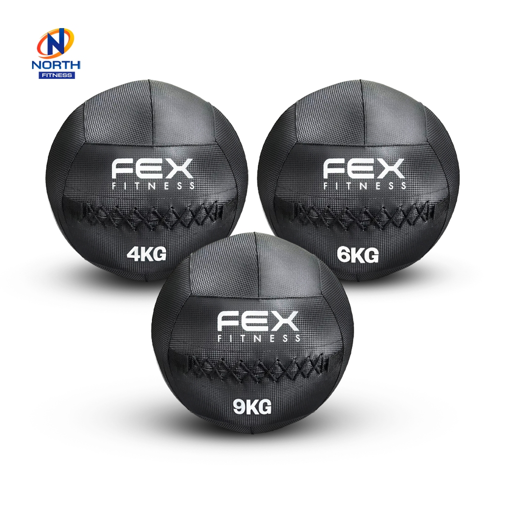 NORTH FITNESS วอลบอล Wall Ball ลูกบอลน้ำหนัก 2-12kg เกรดแข่งขัน ลูกบอลถ่วงน้ำหนัก (ฟอนต์สกรีนสีขาว) FEX Fitness