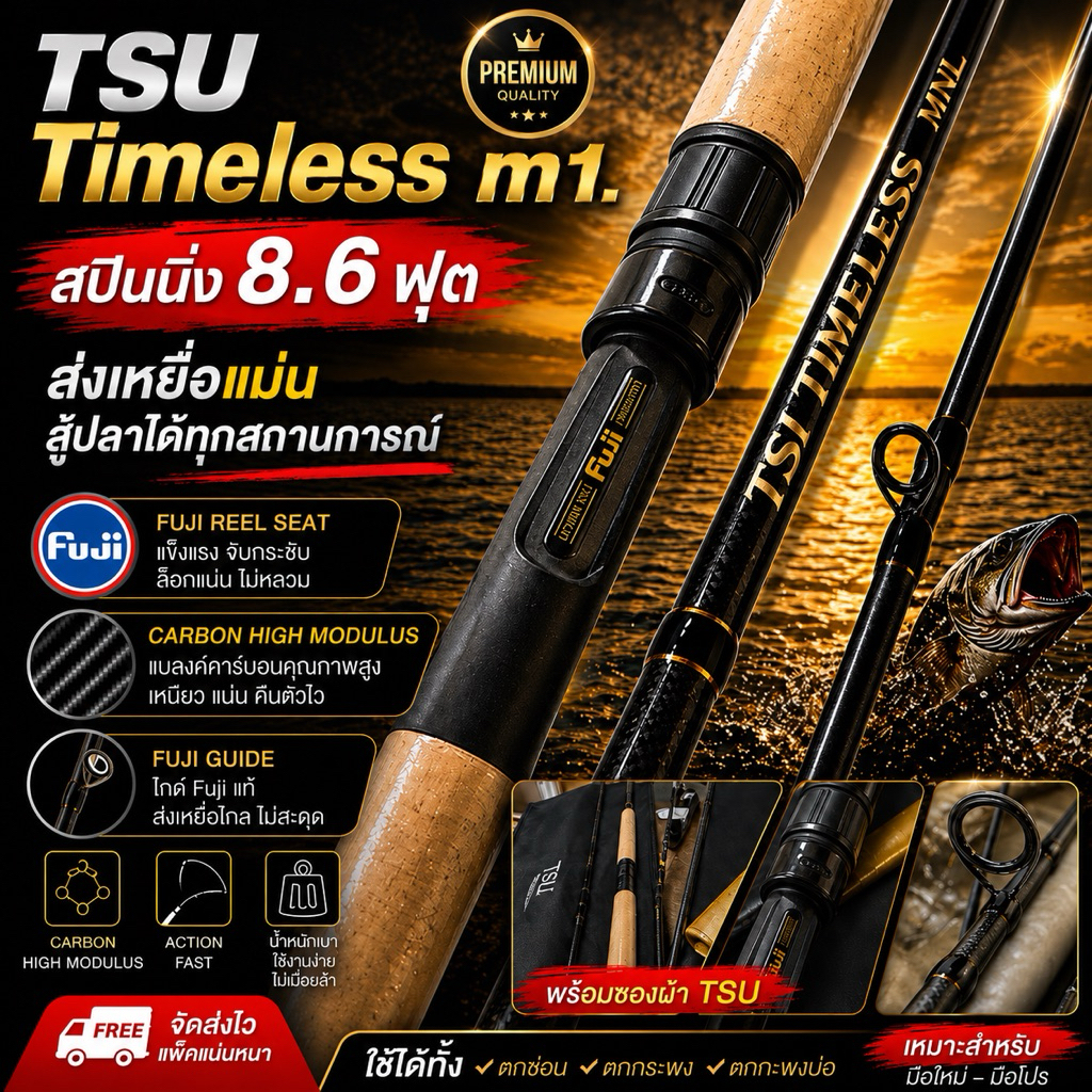 TSU Timeless m1. เบท 10 ฟุต คันเบ็ดตกปลา คันเบ็ดเบท อุปกรณ์ตกปลา