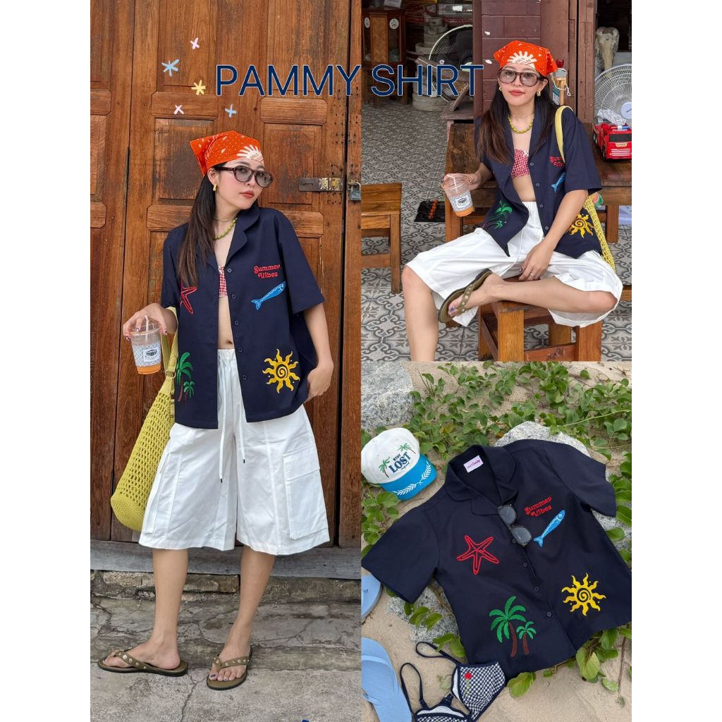 C859 - PAMMY SHIRT - เสื้อเชิ้ตผ้าฝ้ายเนื้อนุ่ม ดีเทลงานปักทั้งตัว (ส่งด่วน)