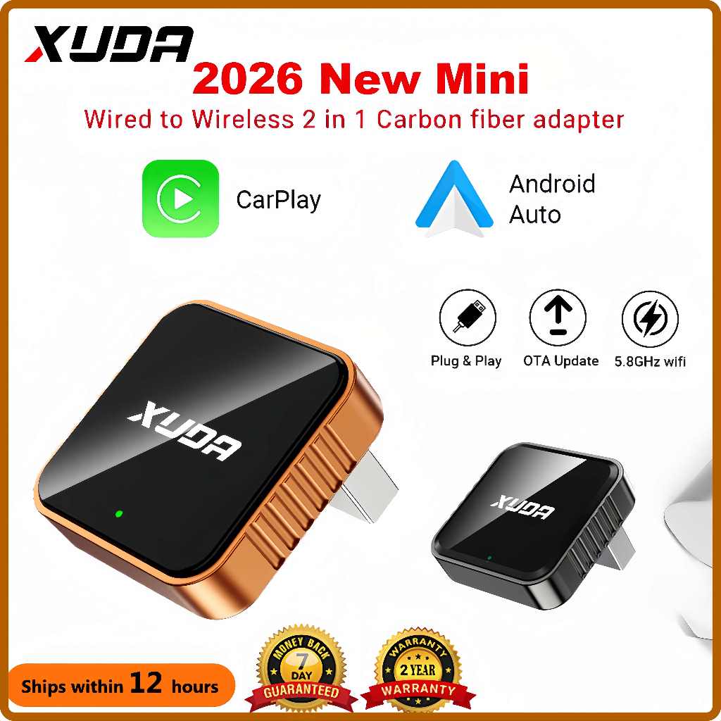 2026XUDAอะแดปเตอร์ CarPlay และ Android Auto ไร้สาย เสียบแล้วใช้งานได้เลย เหมาะสำหรับรถยนต์ส่วนใหญ่