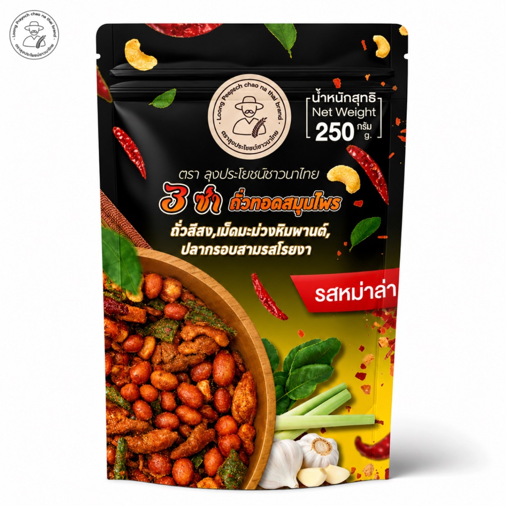 3ซ่า ถั่วทอดสมุนไพร รสหม่าล่า 1 ซอง ขนาด 250 กรัม