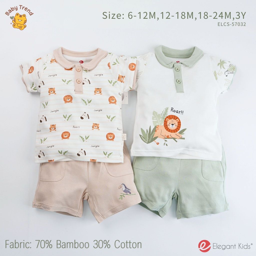Elegant Kids ชุดลูกชาย 6 เดือน-3 ขวบ ชุดเสื้อโปโล+กางเกงขาสั้น Safari Bamboo Collection | Baby trend