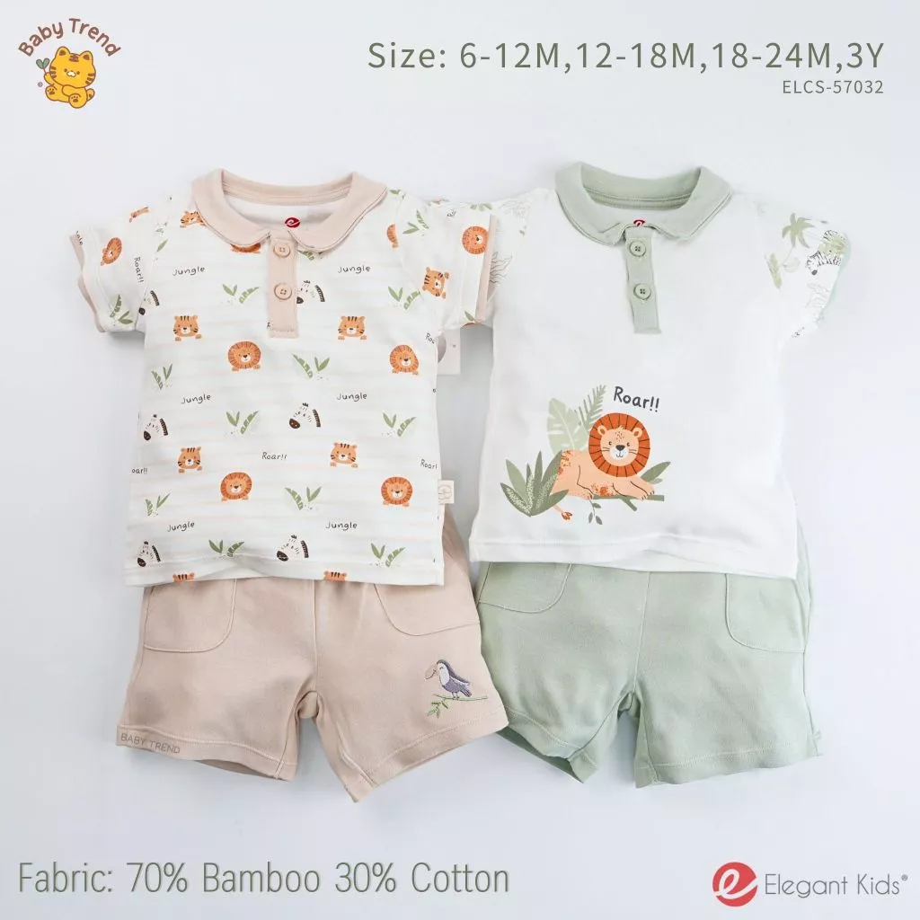 Elegant Kids ชุดลูกชาย 6 เดือน-3 ขวบ ชุดเสื้อโปโล+กางเกงขาสั้น Safari Bamboo Collection | Baby trend