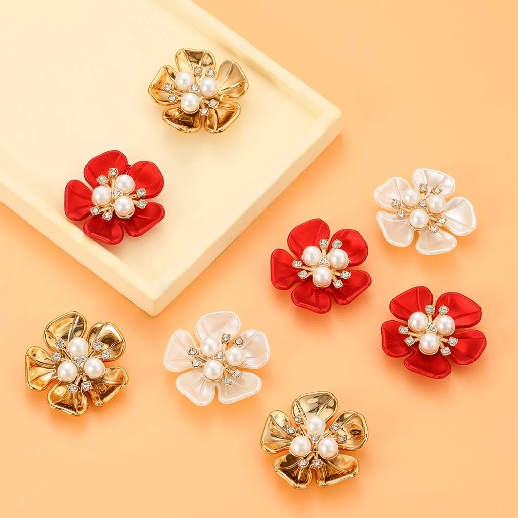 เครื่องประดับไข่มุก พลอยเทียม รูปดอกแฮนด์เมด Diy 1 ชิ้น ส่งด่วนจากไทย