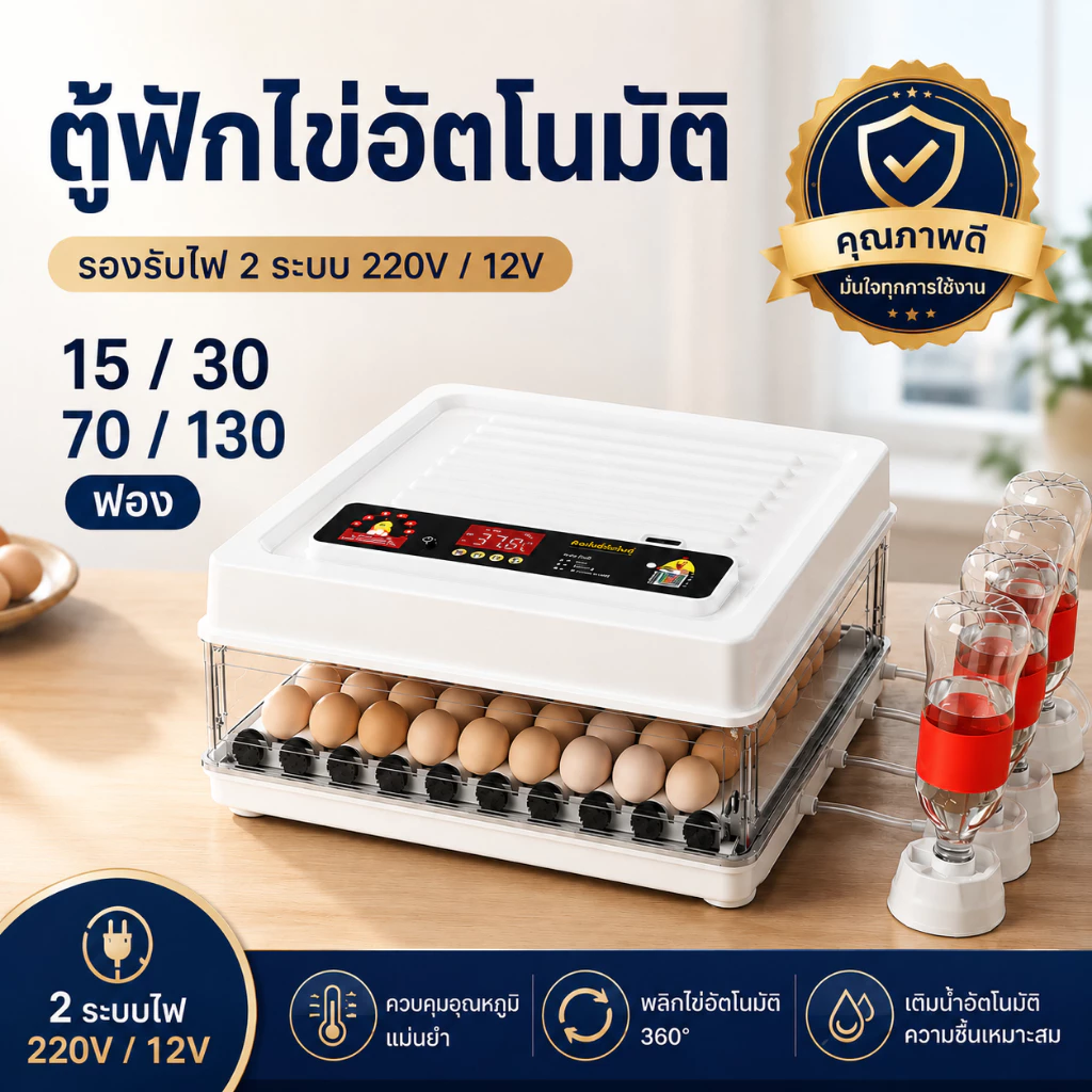 ตู้ฟักไข่ 130 ฟอง ระบบอัตโนมัติเต็มรูปแบบ ควบคุมอุณหภูมิและความชื้น หน้าจอ LED พลิกไข่อัตโนมัติ รองรับฟักไข่หลายชนิด