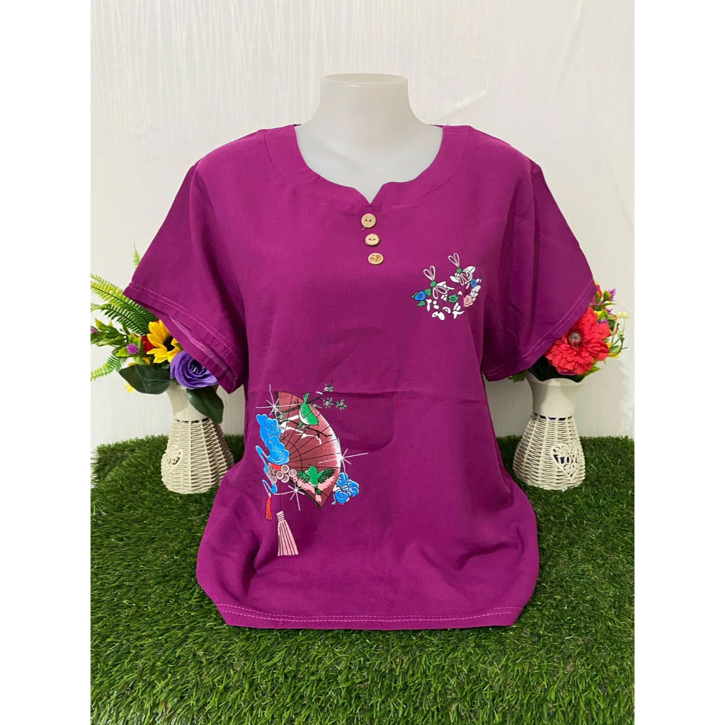 เสื้อผ้าสปัน เสื้อสงกรานต์ แขนสั่น รอบอก 38-44นิ้ว เสื้อลายดอก สาวอวบ รุ่น001