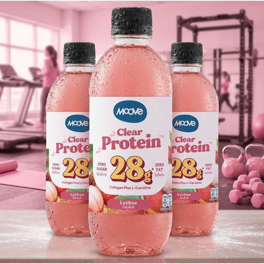 [ 3 ขวด] มูฟ เครื่องดื่มโปรตีนใส 400มล. รสลิ้นจี่ Moove Protein Water Lychee