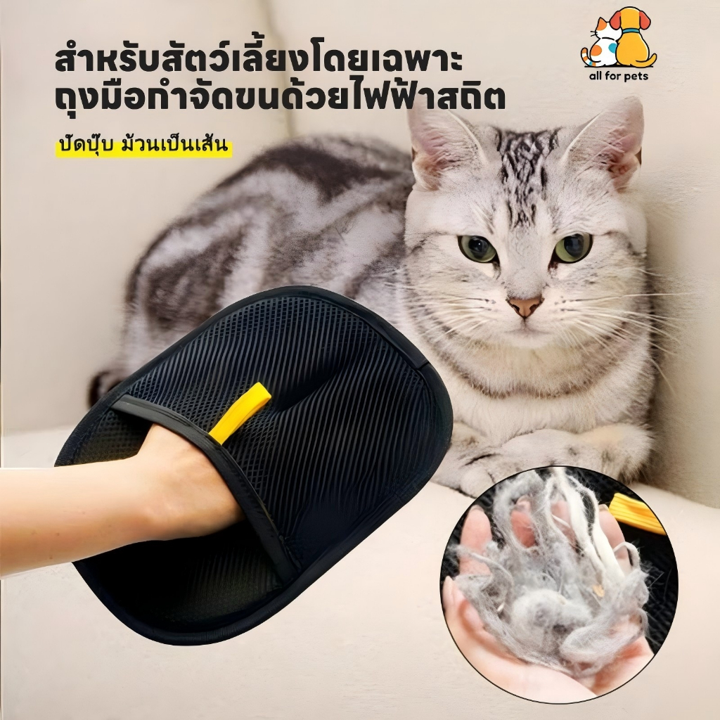 ถุงมือกำขัดขนสัตว์เลี้ยง ถุงมือทำความสะอาดขนสัตว์เลี้ยง เก็บขน  แปรงแบบคงที่แบบสองทาง ฝุ่น ใช้งานง่าย ล้างน้ำใช้ซ้ำได้