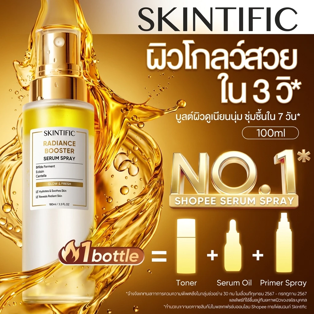 [NO.1]SKINTIFIC Radiance Booster Serum Spray | เซรั่มสเปรย์ 3 in 1 บำรุงผิว เติมความสดชื่น ไพรเมอร์ พร้อมเซ็ตติ้งเมคอัพ