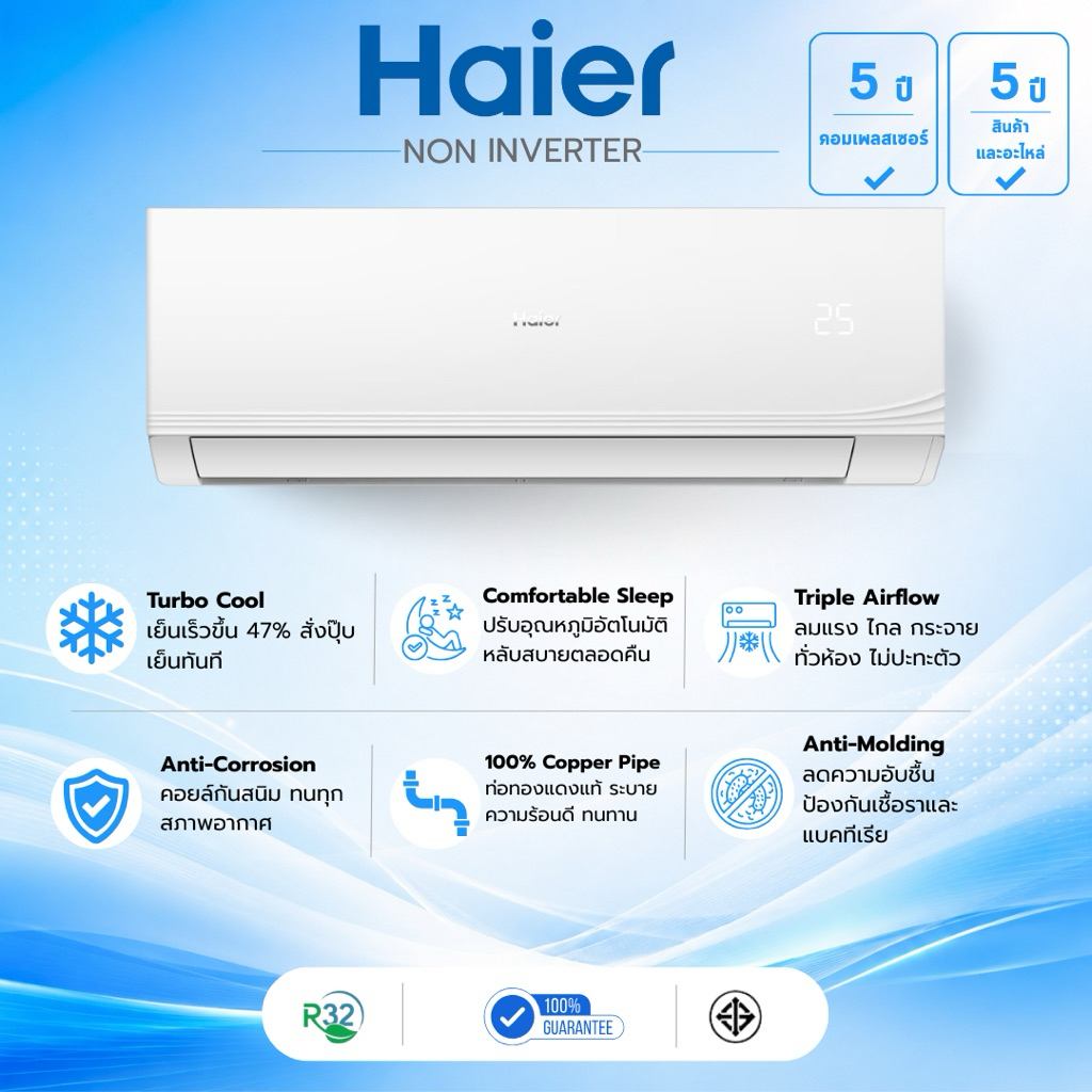 HAIER NON INVERTER ระบบธรรมดา รุ่นCQRC (รับติดตั้ง…เฉพาะจังหวัดเชียงใหม่)