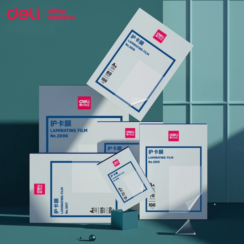 Deli แผ่นเคลือบเอกสาร พลาสติกเคลือบบัตร A4/A3 ฟิล์มร้อน 50/100แผ่น 60-125mic กันน้ำ Laminating film thumbnail 3