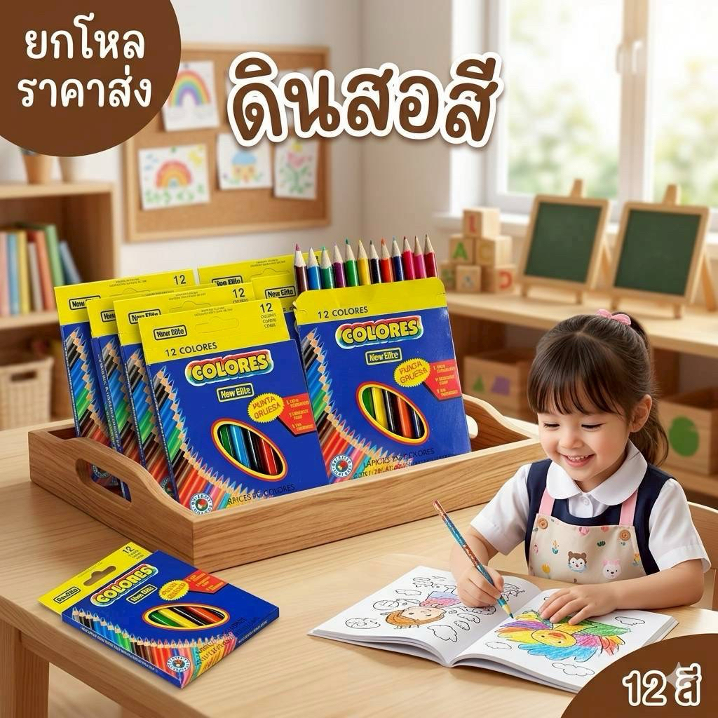 🌷ยกโหล 🌷 ดินสอสี 12 สี 12 แท่ง ราคาส่งc1313