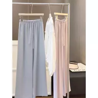 M-2XL 7สี กางเกงสีครีมผ้าลูกไม้แบบเชือกรูด ทรงขากว้างสำหรับ ผู้หญิง ดีไซน์พลิวสวย ใส่ได้หลากหลายสไตล์ เอวสูง มีเท็กซ์เจอ