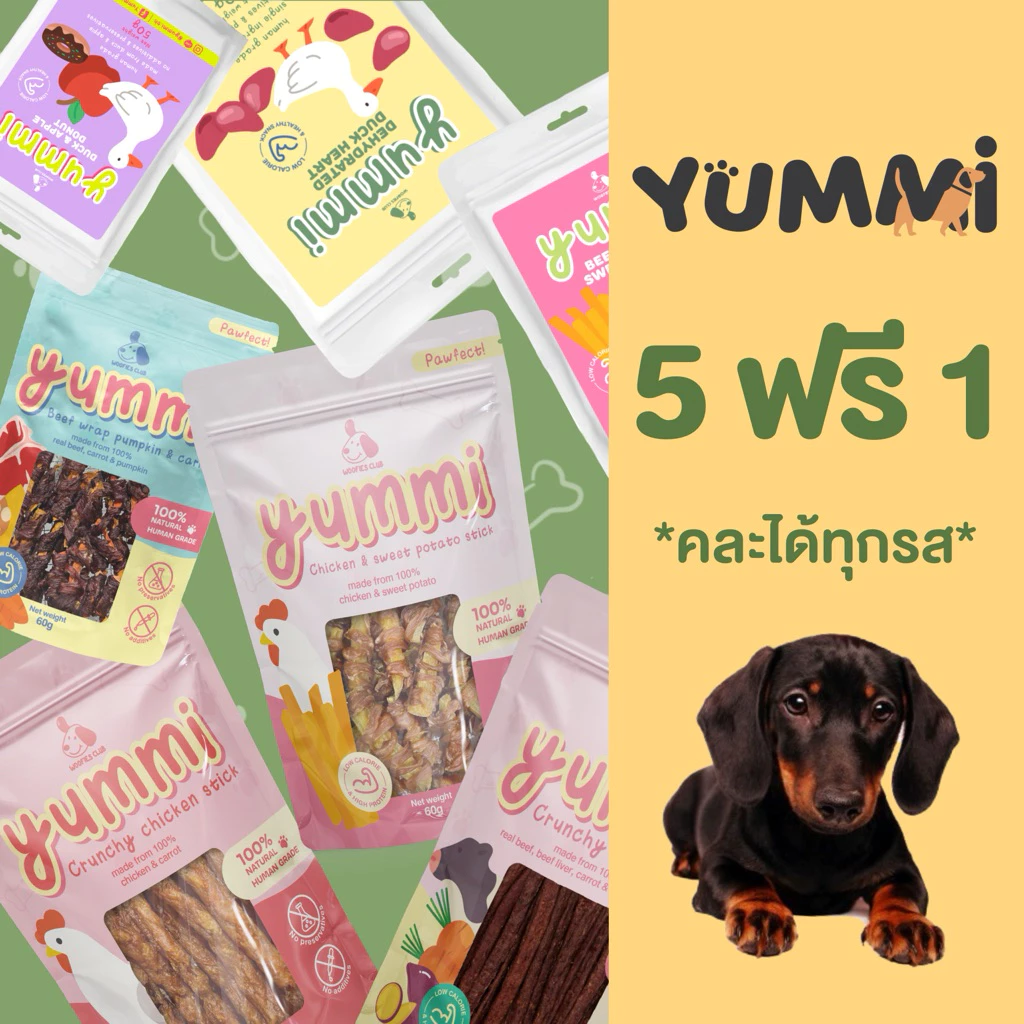 [แจ้งรสในหมายเหตุ] ขนมสุนัข Yummi โปร 5 แถม 1 ทำจากเนื้อและผัก 100% อร่อย มีประโยชน์