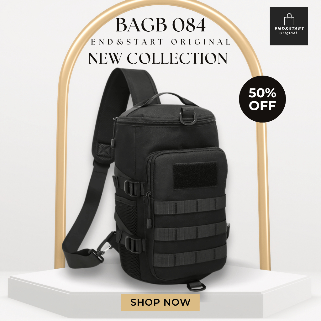 BAGB084 END&START กระเป๋าคาดอก Tactical Sling Bag ใส่ iPad 11 นิ้ว ช่องเยอะ สะพาย/ถือ สีดำ