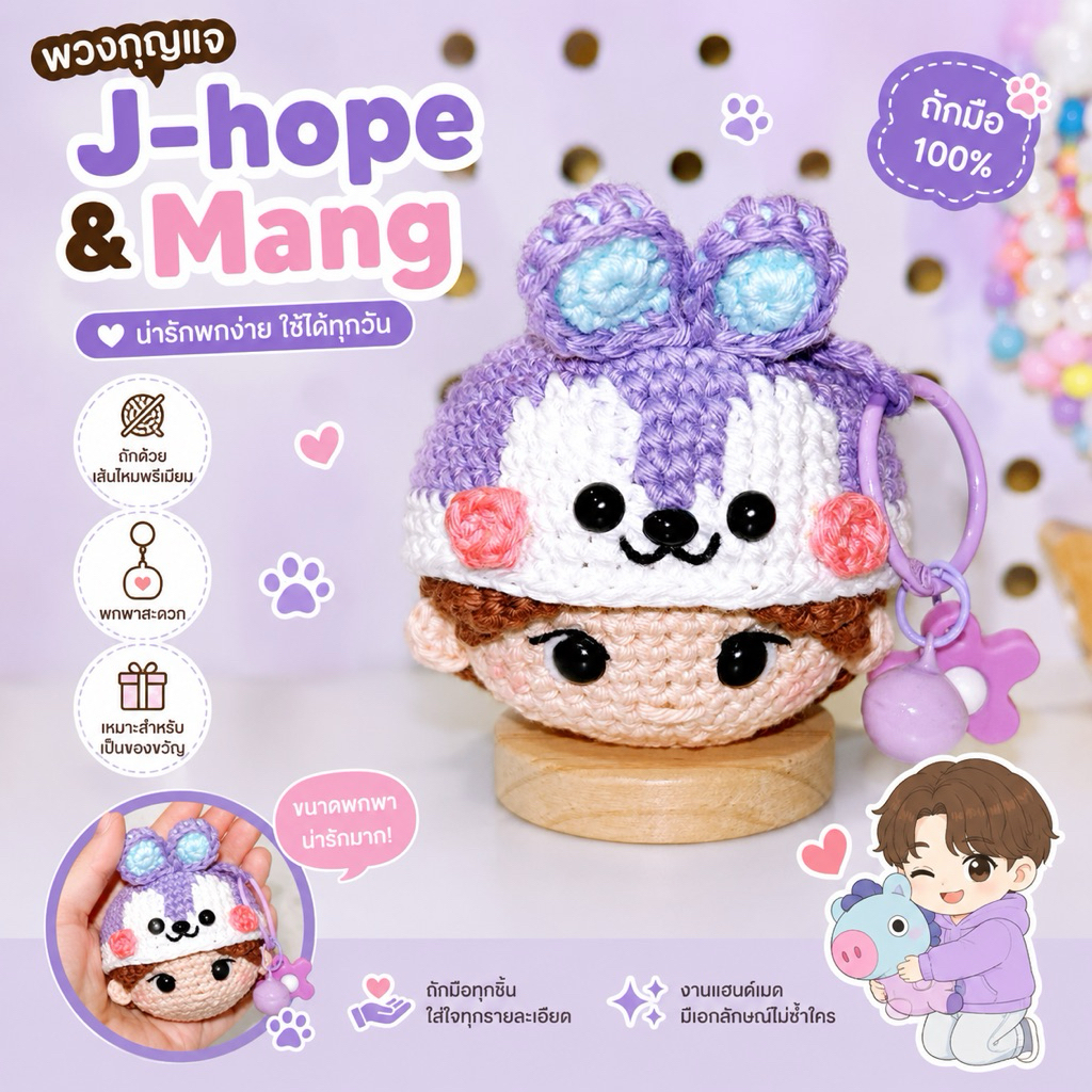 [Handmade] พวงกุญแจไหมพรม💜J-hope & inside Mang🐿️