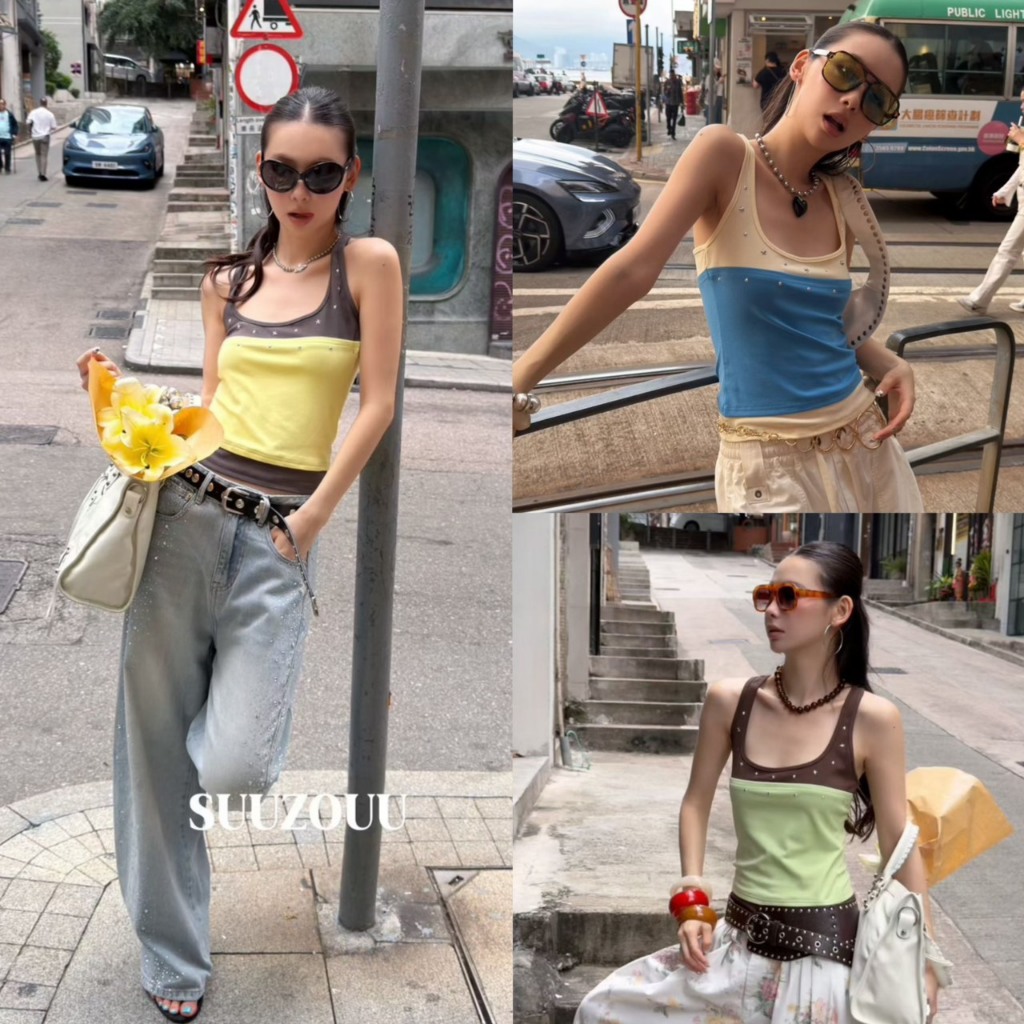 (พร้อมส่ง) เสื้อกล้ามแต่งผ้าสองสีรุ่น 26T270 TAG MM FISH