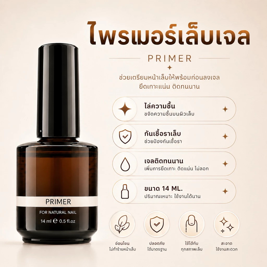 ไพรเมอร์เล็บเจล ปรับสภาพหน้าเล็บ กันเชื้อรา 14ml Primer Ezflow น้ำยากันเชื้อรา ไล่ความชื้น น้ำยาปรับสภาพหน้าเล็บ