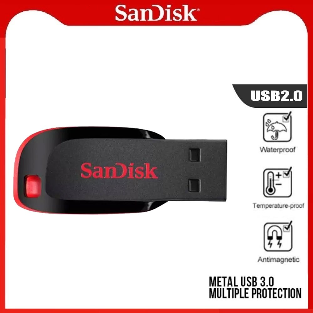 【สินค้าส่งเสริมการขาย】SanDisk แฟลชไดรฟ์ 32GB 64GB 128GB สีดำแดง กะทัดรัดพกพาสะดวก ดีไซน์ทันสมัย มีการเข้ารหัสความปล