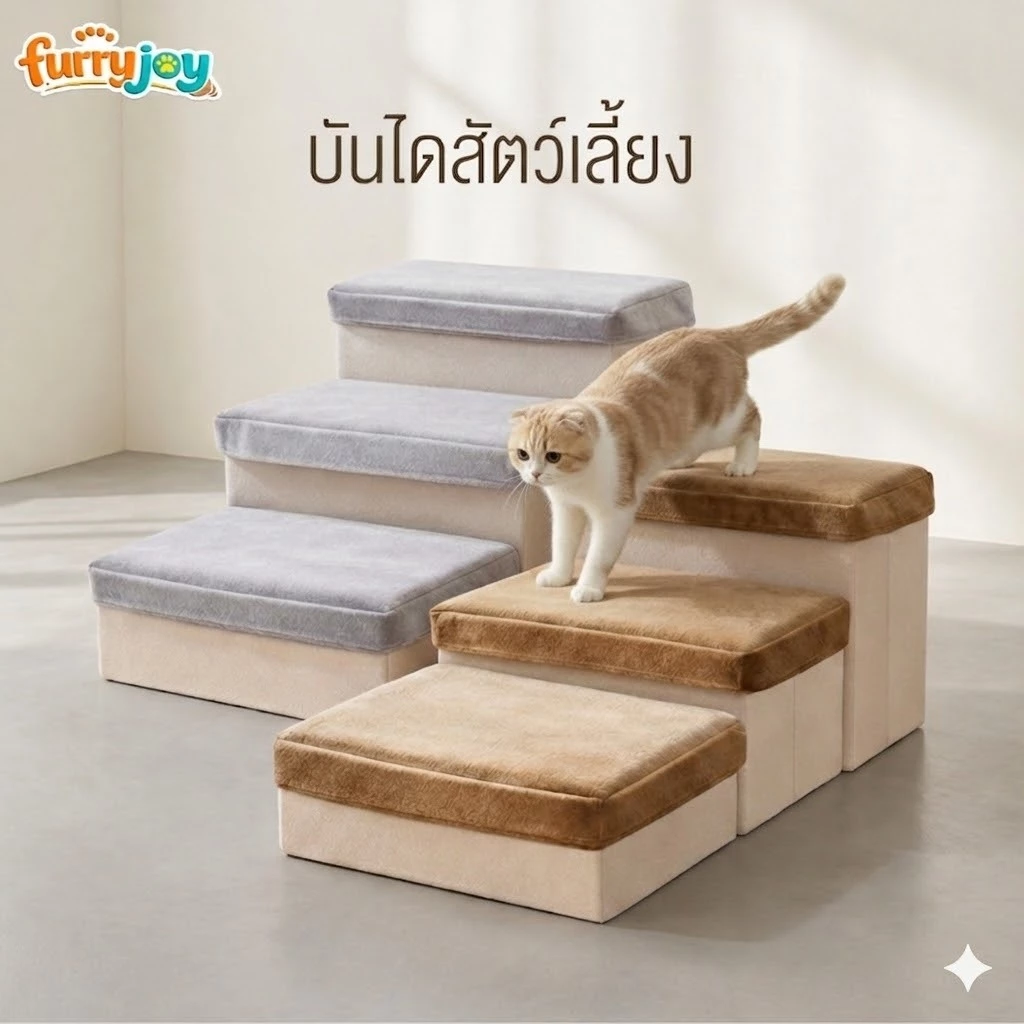 [FurryJoy] Pet Stair บันไดสัตว์เลี้ยง พับได้ เก็บของได้ กันลื่น ขึ้นเตียง รับน้ำหนัก 20 กก.