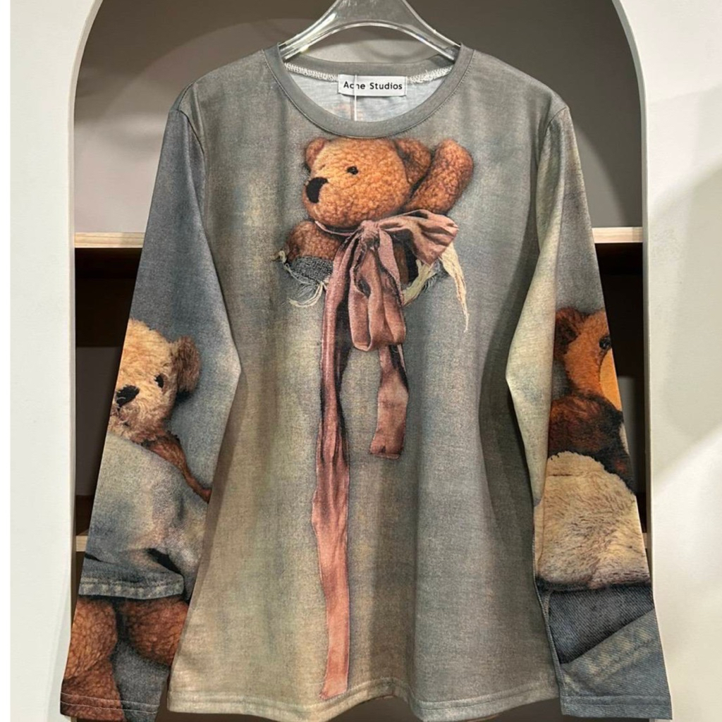 เสื้อแขนยาวลายพิมพ์หมี3Dลายชัดหน้าหลังผ้าไม่หนามาก🧸