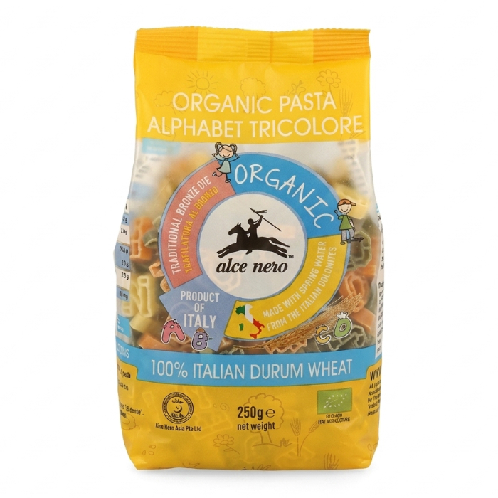 พาสต้าออร์แกนิครูปตัวอักษร 3 สี ขนาด 250g ตราอัลเช่ เนโร - Organic 3 Colors Alphabet Shaped Pasta 25