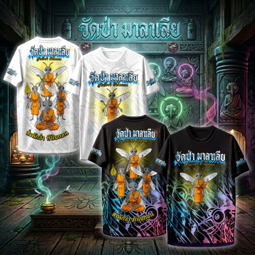 เสื้อคอกลม ลาย วัดป่า มาลาเรีย