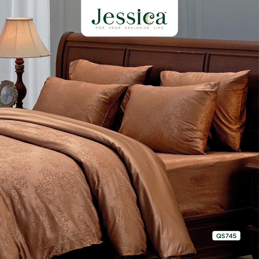 Jessica Jacquard Silk Shine 500 เส้นด้าย QS745 ชุดเครื่องนอน ผ้าปูที่นอน ผ้าห่มนวม ผ้าทอลายเรียบหรู สามารถป้องกันไรฝุ่น