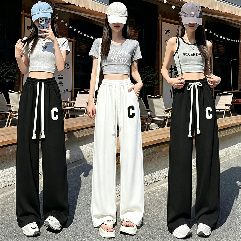 S~5XL Sweatpants Black White กางเกงวอร์มขายาวทรงตรงสไตล์เรโทรสำหรับฤดูร้อน สวมใส่สบาย อเนกประสงค์ เหมาะสำหรับเล่นกีฬาHOT