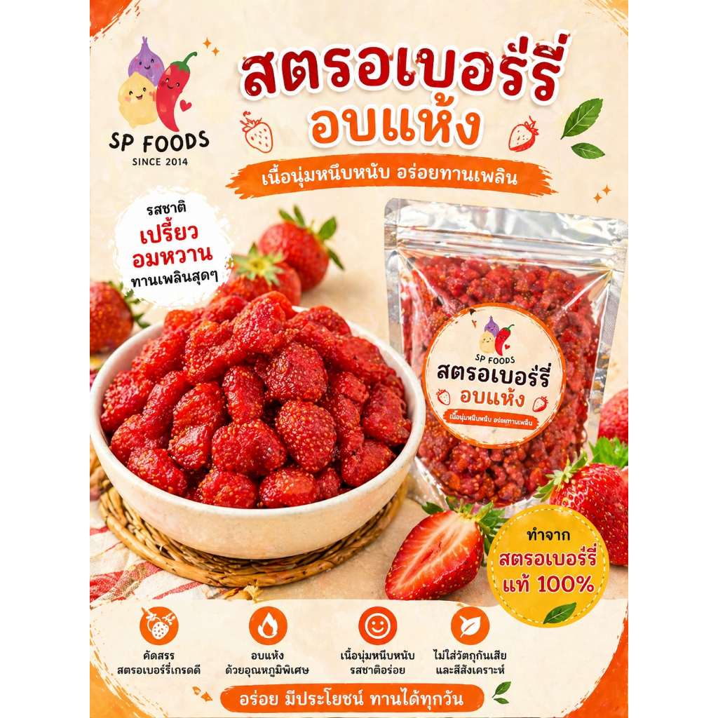 สตรอเบอรี่อบแห้ง สตรอเบอรี่คลุกพริกเกลือ ตรา เอส พี ฟู้ดส์