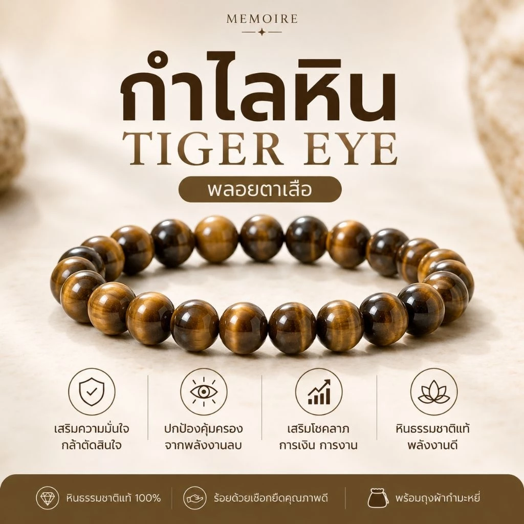 กำไลข้อมือ Tiger Eye พลอยตาเสือแท้ เสริมดวงการเงิน โอกาสดีเข้าหา | MEMOIRE