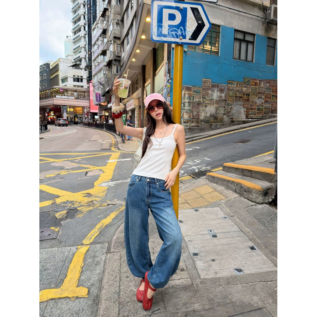 Korea sporty denim jeans  กางเกงยีนขาจั้ม