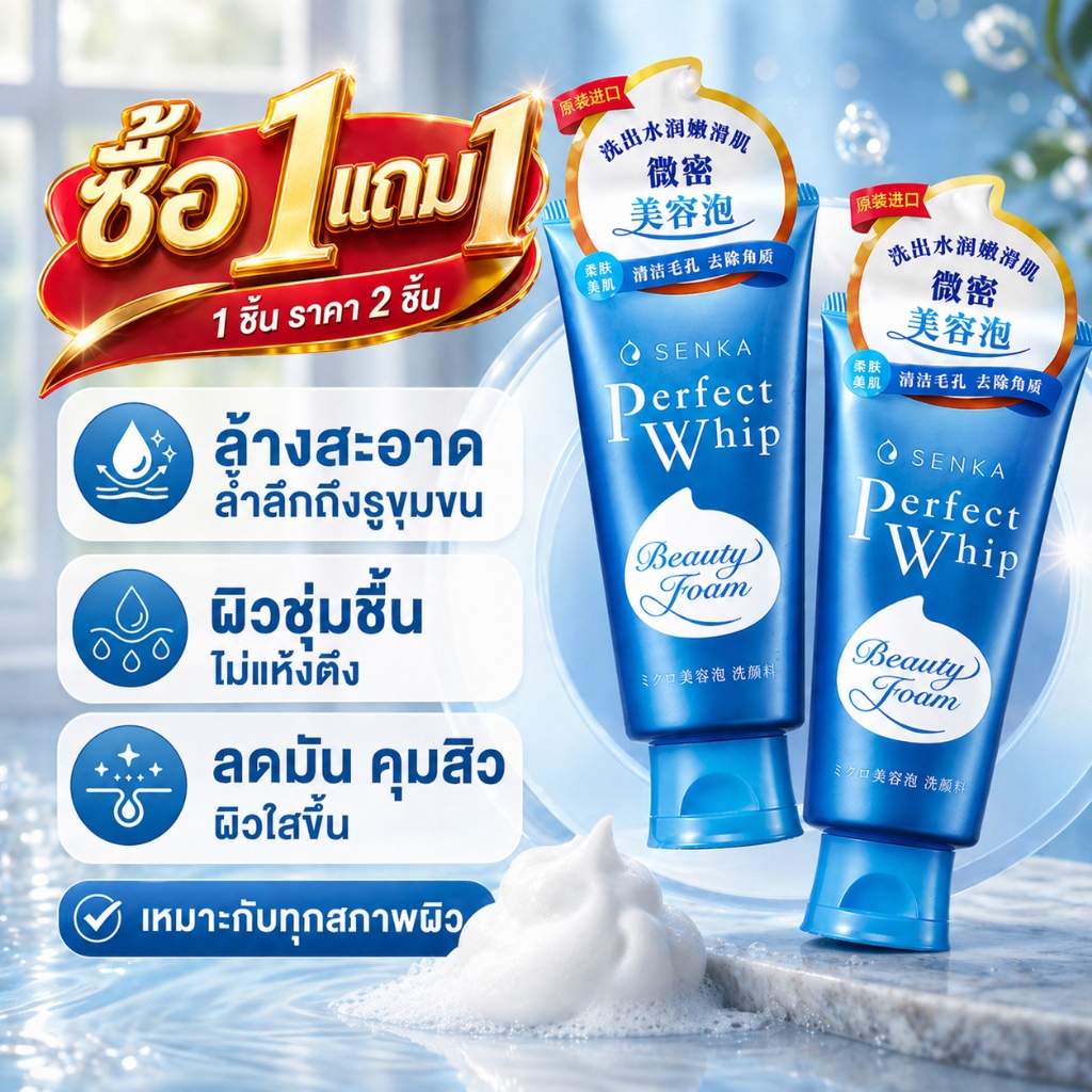 พร้อมส่ง🔥 โฟมล้างหน้า SENKA Perfect Whip โฟมวิปเนื้อนุ่ม ล้างหน้าสะอาดล้ำลึก ผิวชุ่มชื้น ลดมัน คุมสิว ผิวใส