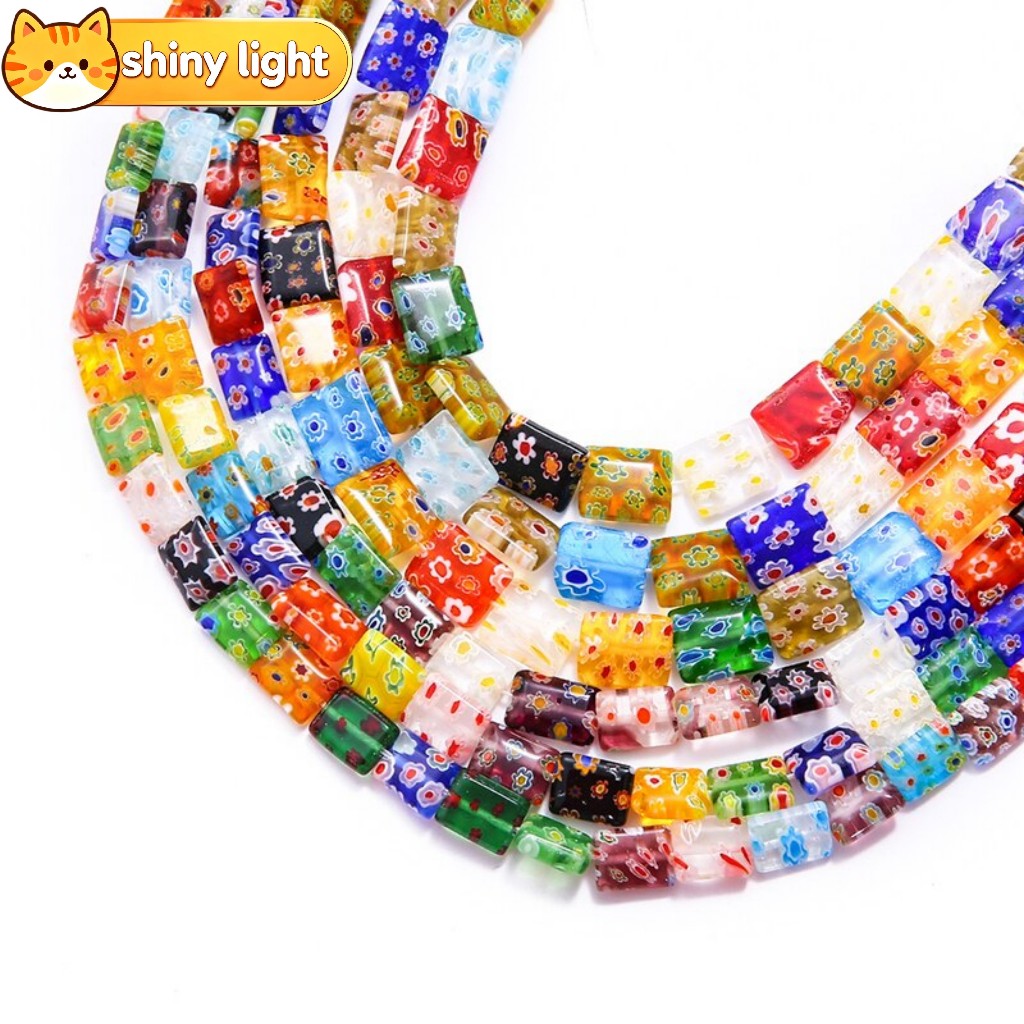 ลูกปัดแก้วทรงสี่เหลี่ยมผืนผ้าลายดอกไม้ 10x12 มม. 32-38 ชิ้นต่อแพ็ค อุปกรณ์ DIY ทำสร้อยคอ สร้อยข้อมือ เครื่องประดับ