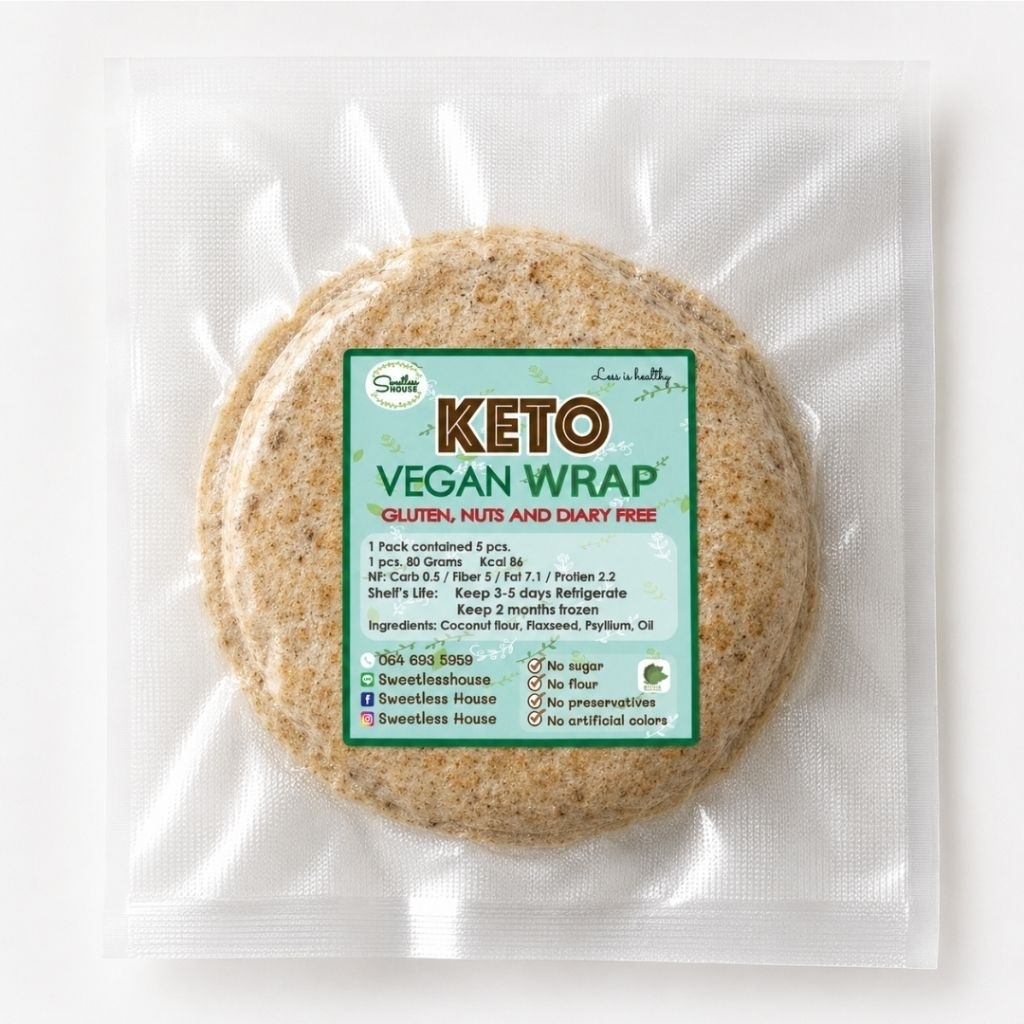 Keto Vegan Wrap5 pcs., No guten, Nuts, Dairy free ไม่มีนม ไข่ กลูเตน แบบ 5 ชิ้น by Sweetless House