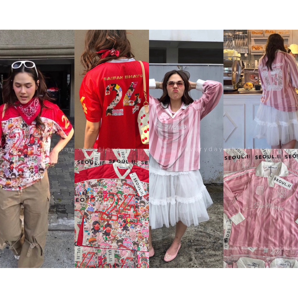 Monchichi oversize❤️ เสื้อบอลสุดเก๋สไตล์แม่ชมพู่งานผ้าบอลตัดแต่งพิมพ์ลายและสกรีน chom pink polo เสื้อแขนยาวผ้ากำมะหยี่ ราคา ถูกที่สุด ดีลบีเคเค
