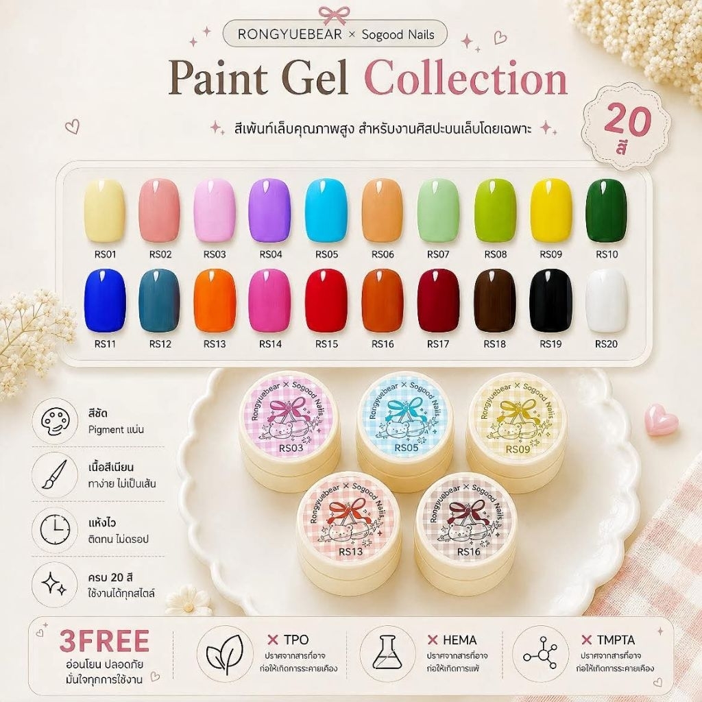 พร้อมส่ง🍒TPOFREE✅🧸Rongyuebear x Sogood Nails Paint Gel Collection