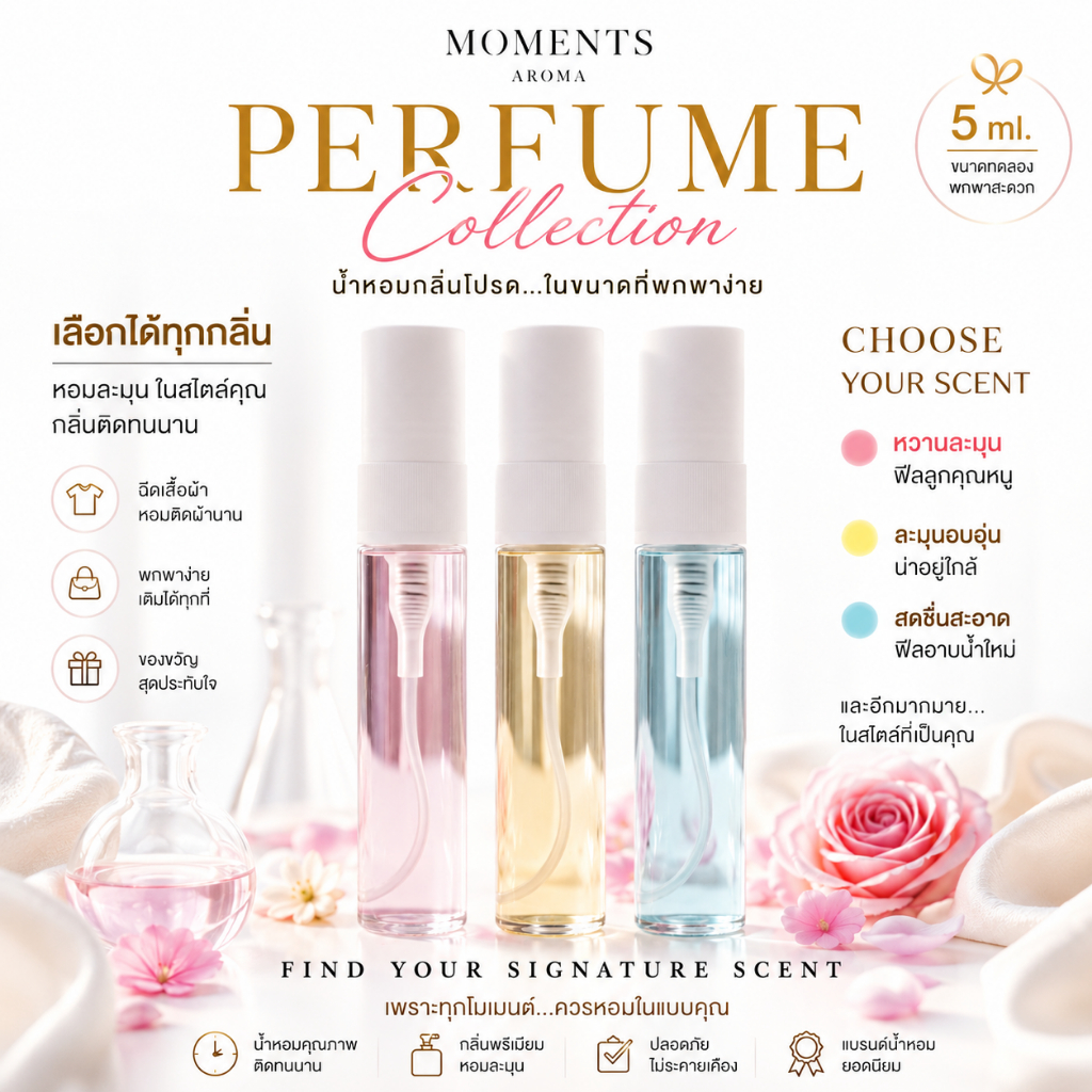 [แบ่งขาย] Moments Aroma ขนาดทดลอง 5 ml. เลือกได้ทุกกลิ่นในร้าน