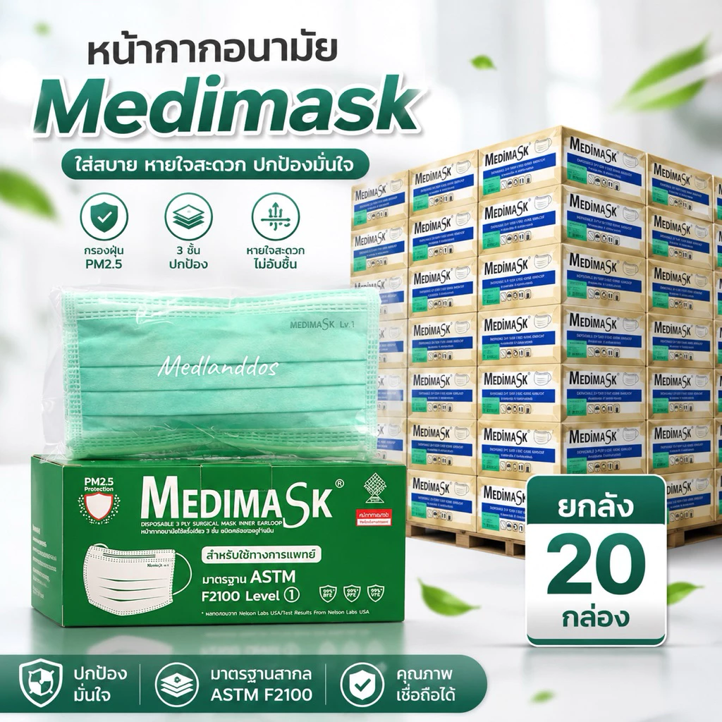 📦ราคาเหมาลัง 20กล่อง Medimask เมดิแมส หน้ากากอนามัย 3ชั้น 50ชิ้นต่อกล่อง ของแท้แน่นอน พร้อมส่ง เมดิแมสยกลัง