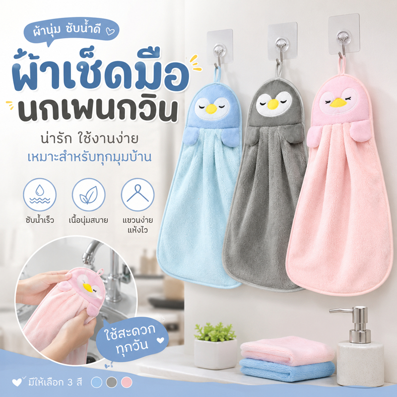 ผ้าเช็ดมือในห้องน้ำ นุ่มฟู กันไรฝุ่น ซับน้ำเกลี้ยง ไม่เปียกแฉะ ใช้ได้นาน เหมาะกับบ้านและร้านอาหาร