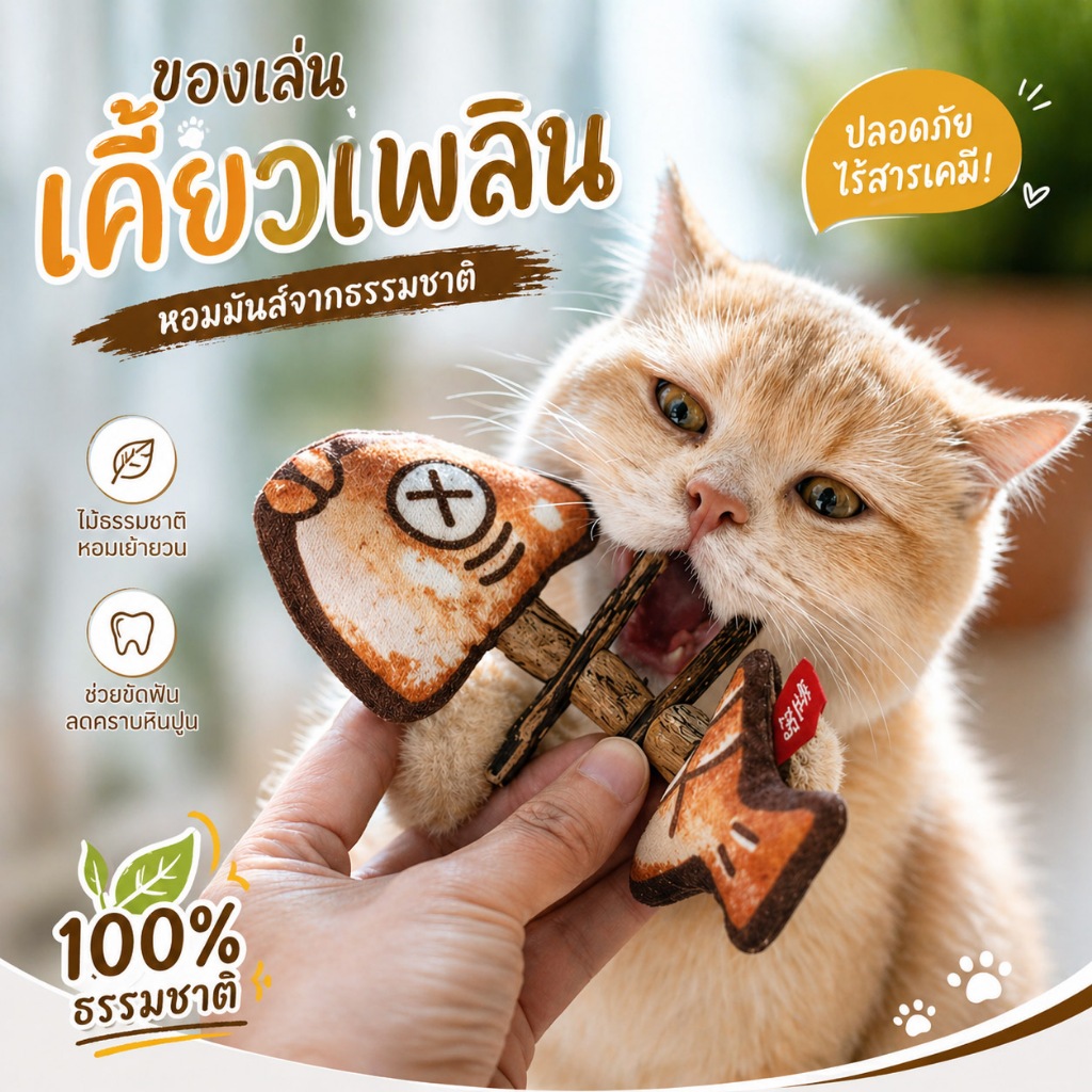Harmcat ของเล่นแมว กัญชาแมว ไม้มาทาทาบิขัดฟัน วัสดุธรรมชาติ กัดเพลิน เล่นสนุก แคทนิปล่อแมวสุดฟิน มีกระดิ่งในตัว