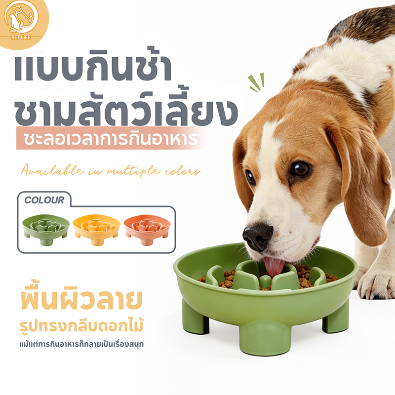 PET LIFE ชามอาหารสัตว์เลี้ยง ชามอาหารสุนัข ชามแมว เพิ่มฐานกันลื่น การออกแบบที่ช่วยให้กินช้าลง