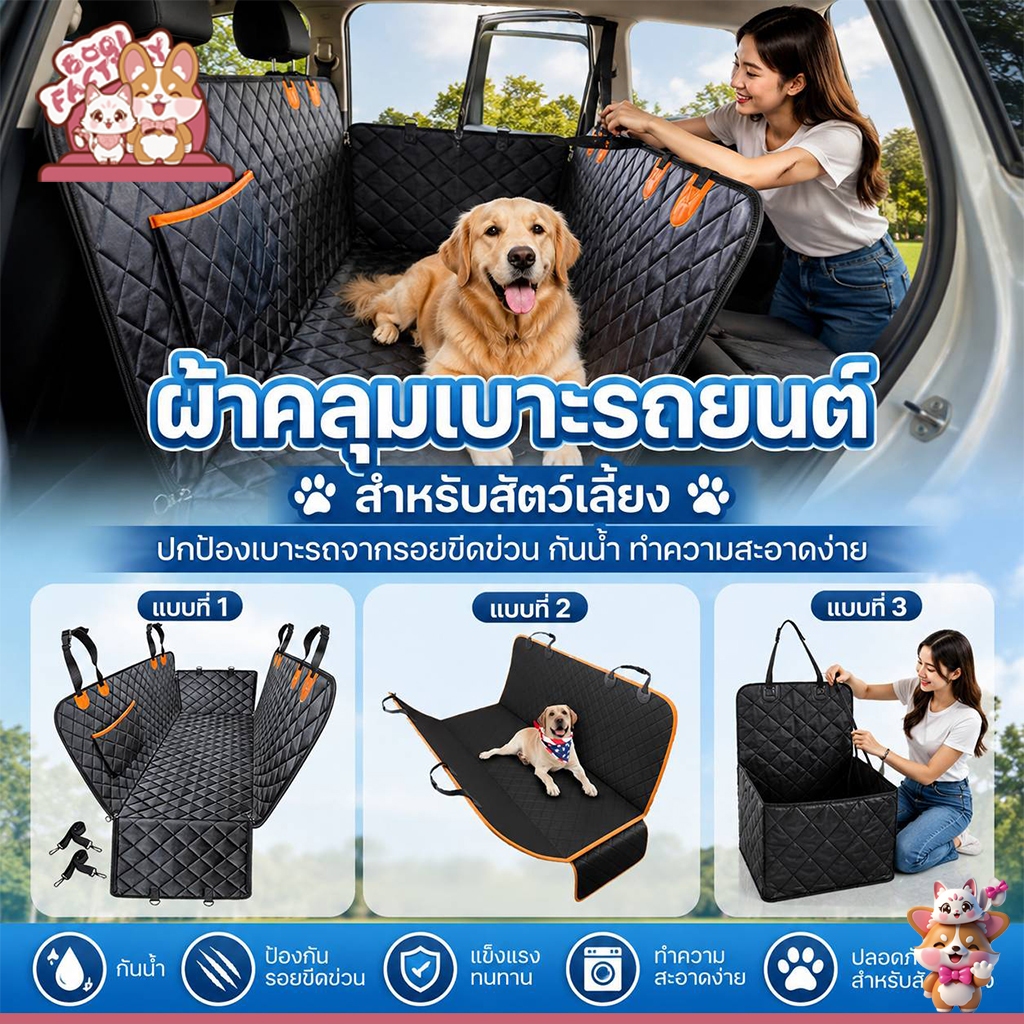 Boqi Factory ผ้าคลุมเบาะรถยนต์สำหรับสัตว์เลี้ยง กันน้ำ กันรอยขีดข่วน พับเก็บได้ RY