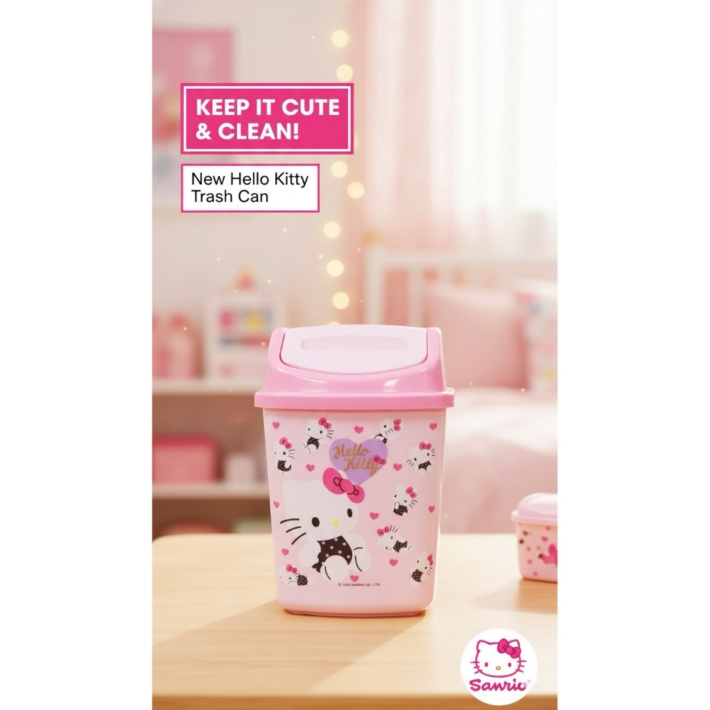 ถังขยะลายการ์ตูน My Melody ขนาด 23.5x34.5 cm ฝาปิดสวิง ใบใหญ่จุใจ ผลิตจากพลาสติกคุณภาพดี แข็งแรง ใช้งานได้ยาวนาน