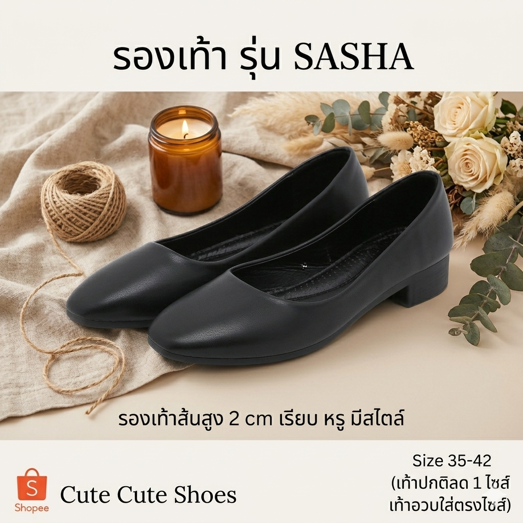 Sasha รองเท้าคัชชูพื้นนุ่ม ส้น 2 ซม. เป็นรุ่นที่เรียบ ทำให้เหมาะกับทุกโอกาส เท้าปกติลด 1 ไซส์ อวบใส่ตรงไซส์ (พร้อมส่ง)