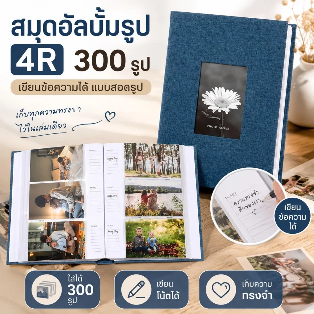 สมุดอัลบั้มรูป 4R แบบสอด ใส่ได้ 200/300 รูป เขียนข้อความได้ Photo Album