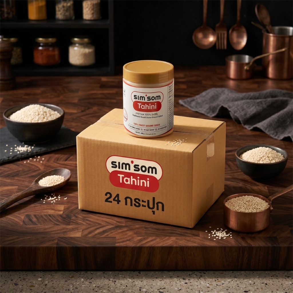 Tahini งาขาว 100% 400g  24 กระปุก Tahini, 100% Ground White Sesame 400g (1 Jar) #SIM'SOM
