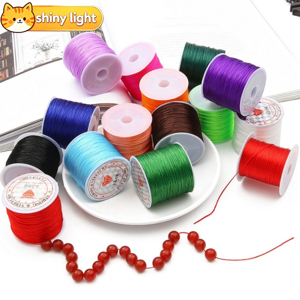 เชือกยืดไนลอนคริสตัลทรงกลม 0.7 มม. ยาว 46 ม./ม้วน หลายสี อุปกรณ์ DIY ทำเครื่องประดับ สร้อยข้อมือ สร้อยคอ