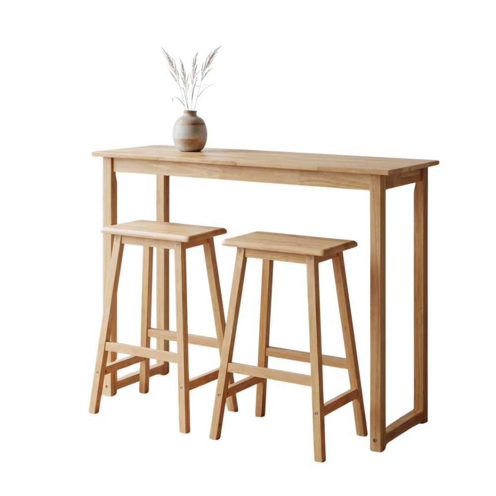 Evergreen Furniture ชุดโต๊ะบาร์ความยาว 120 ซม สูง 100 ซม ไม้ยางพาราแท้ครบชุด