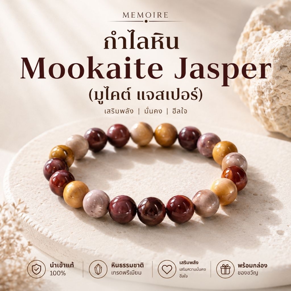 กำไลข้อมือหินมูไคต์ แจสเปอร์ ส่งเสริมความปราถนา มูเตลู กำไลเสริมดวง หินมงคลนำโชคแท้